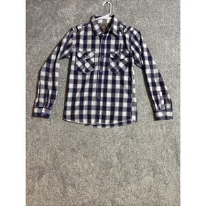 Pacific Blue Button Up Shirt Womens XL Western Plaid Rocker Tattoo Punk Y2K Look